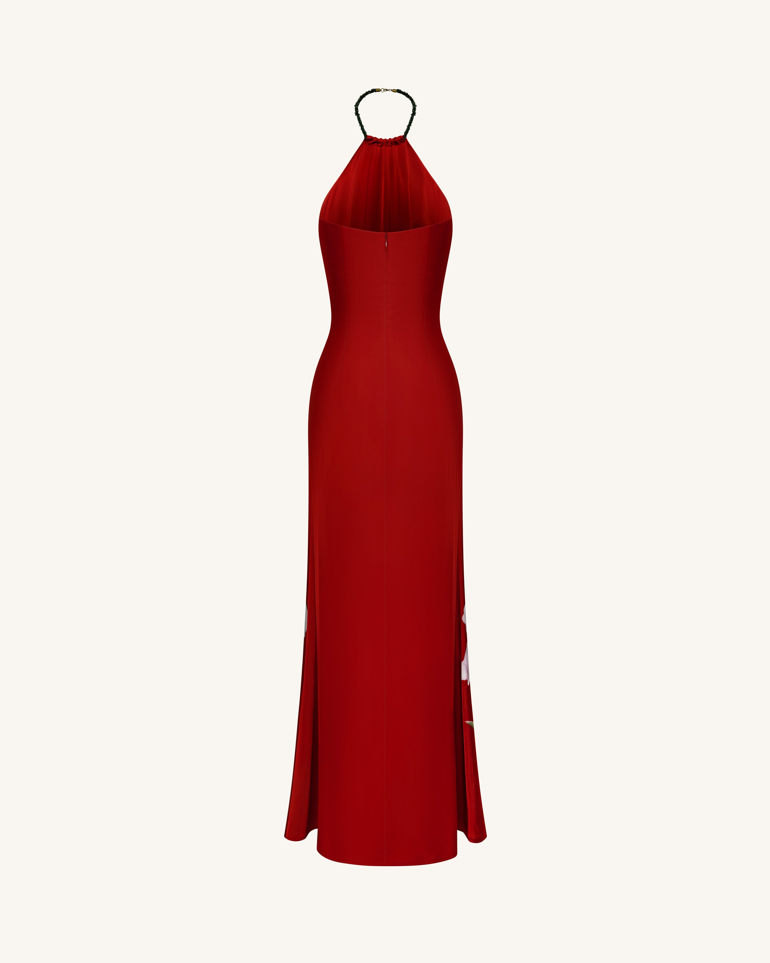 Iris Floral Print Halter Maxi Dress - Ruby