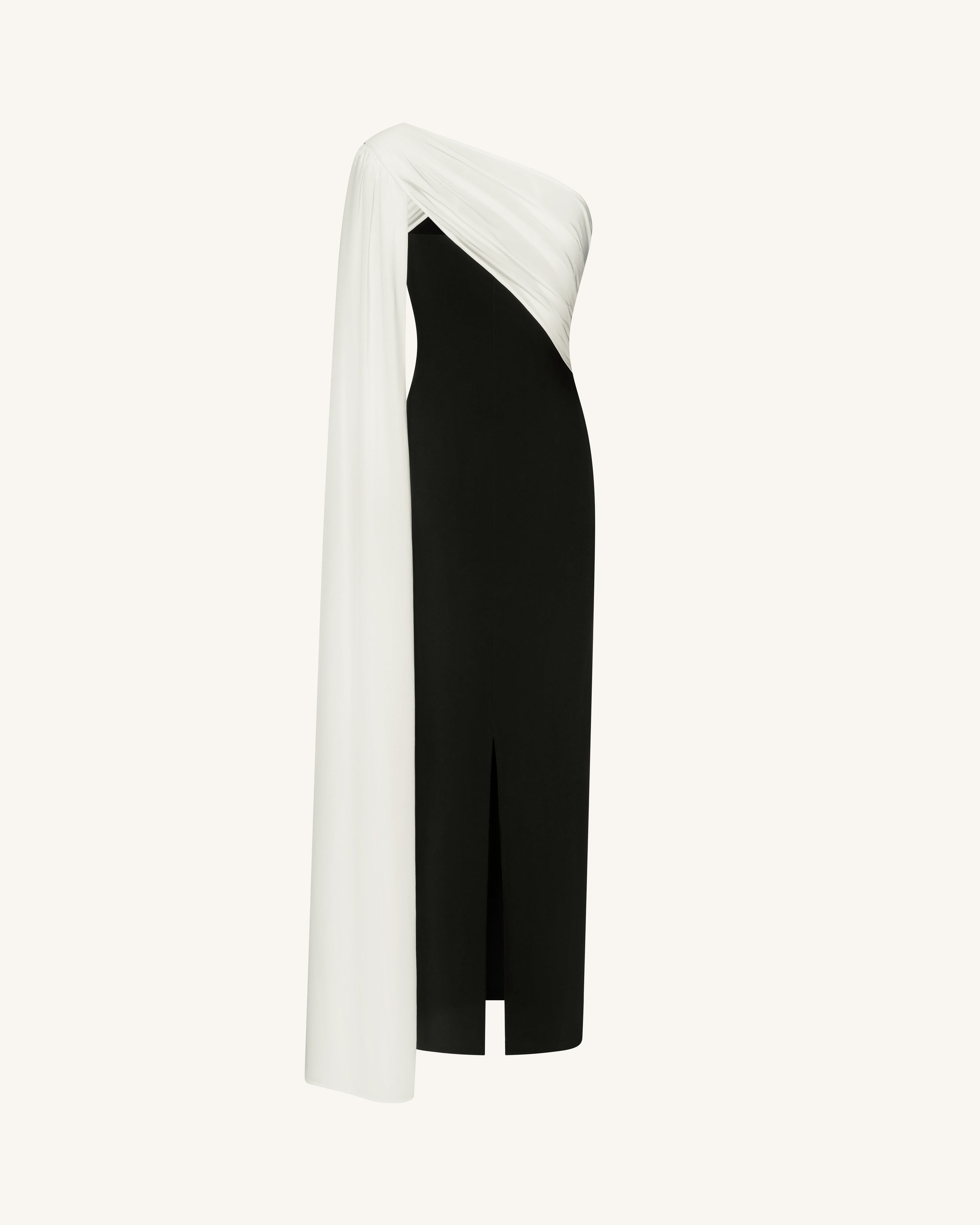 One Shoulder Draped Maxi Dress - Black White