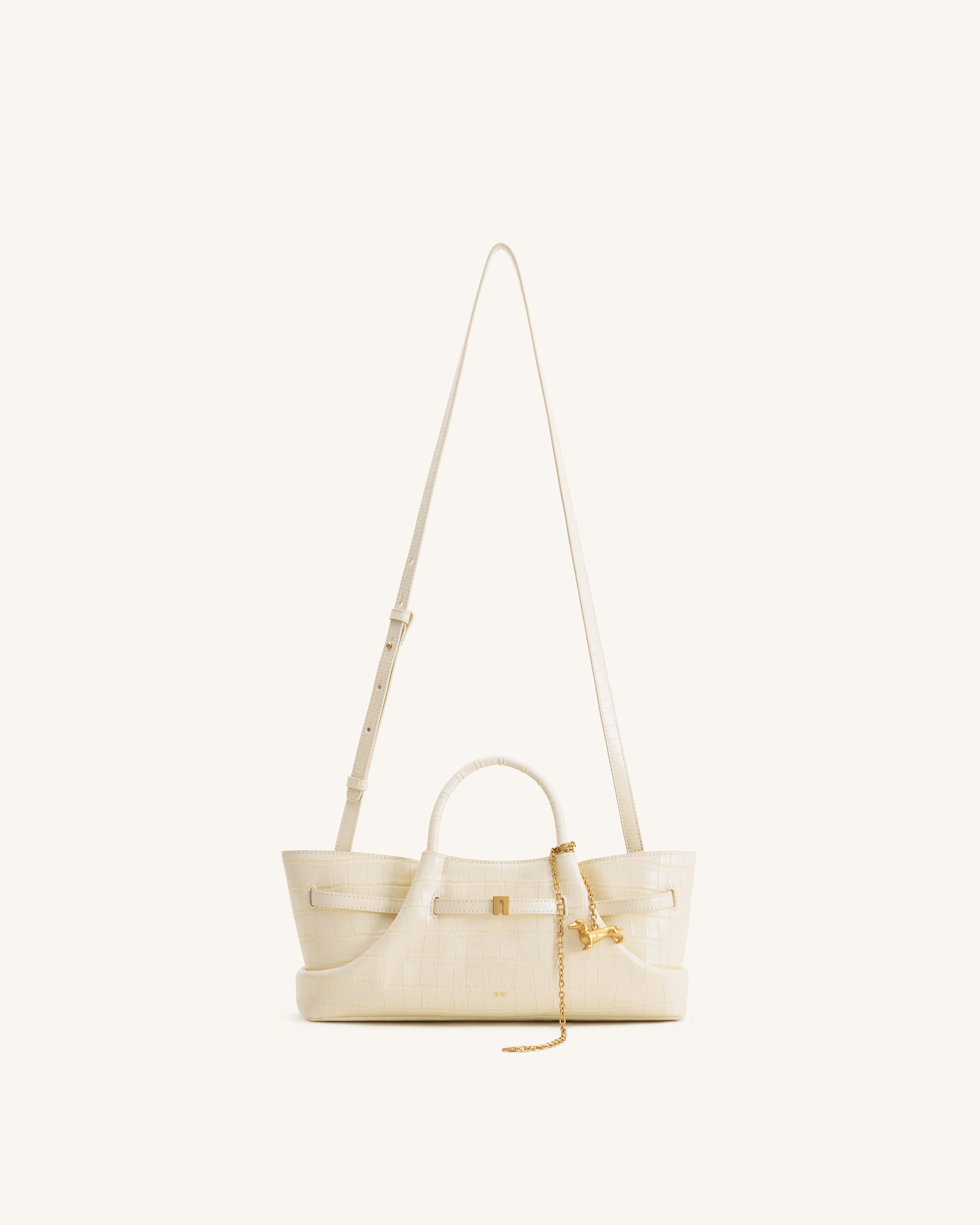 Maeve Dachshund Metal Charm Tote Bag - Ivory Croc