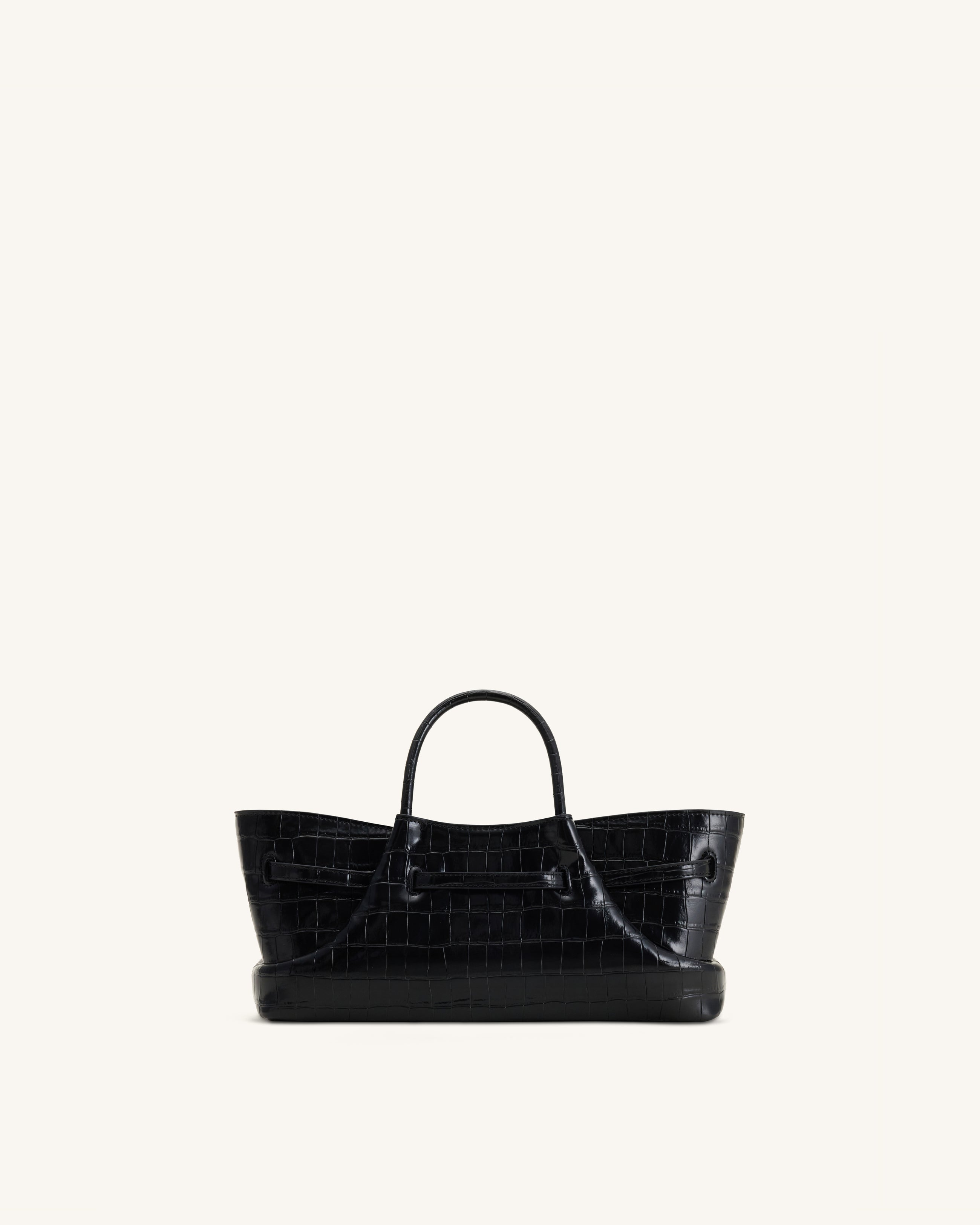 Maeve Dachshund Metal Charm Tote Bag - Black Croc