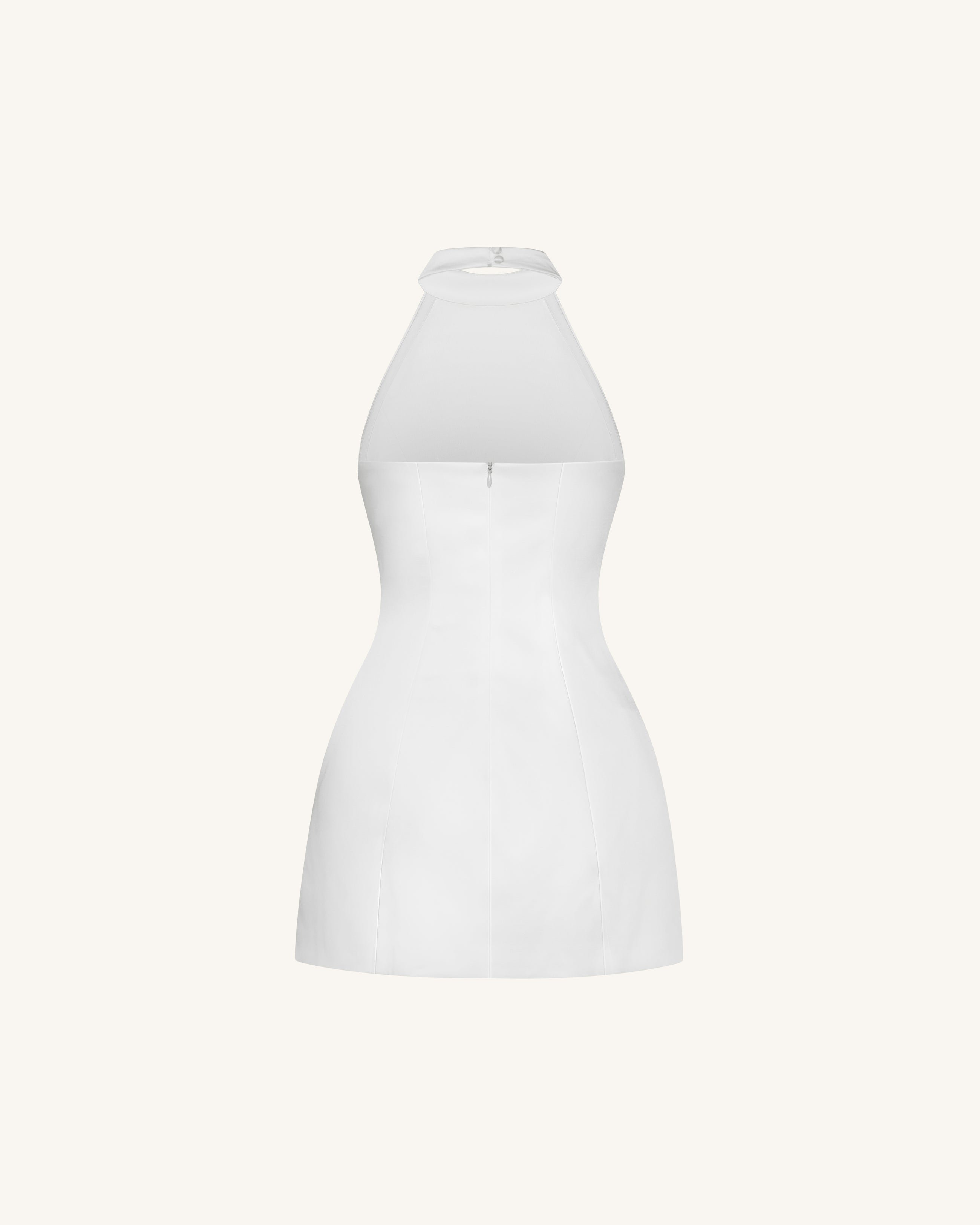 3D Floral Halter Mini Dress - White