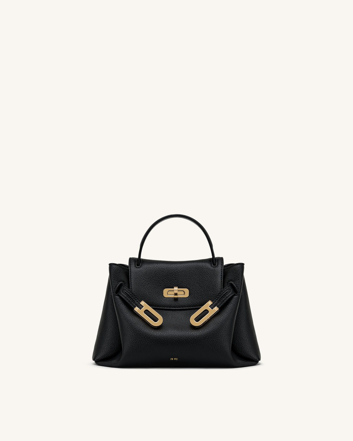 Rhea Small Pebbled Double Buckle Shoulder Bag - Black