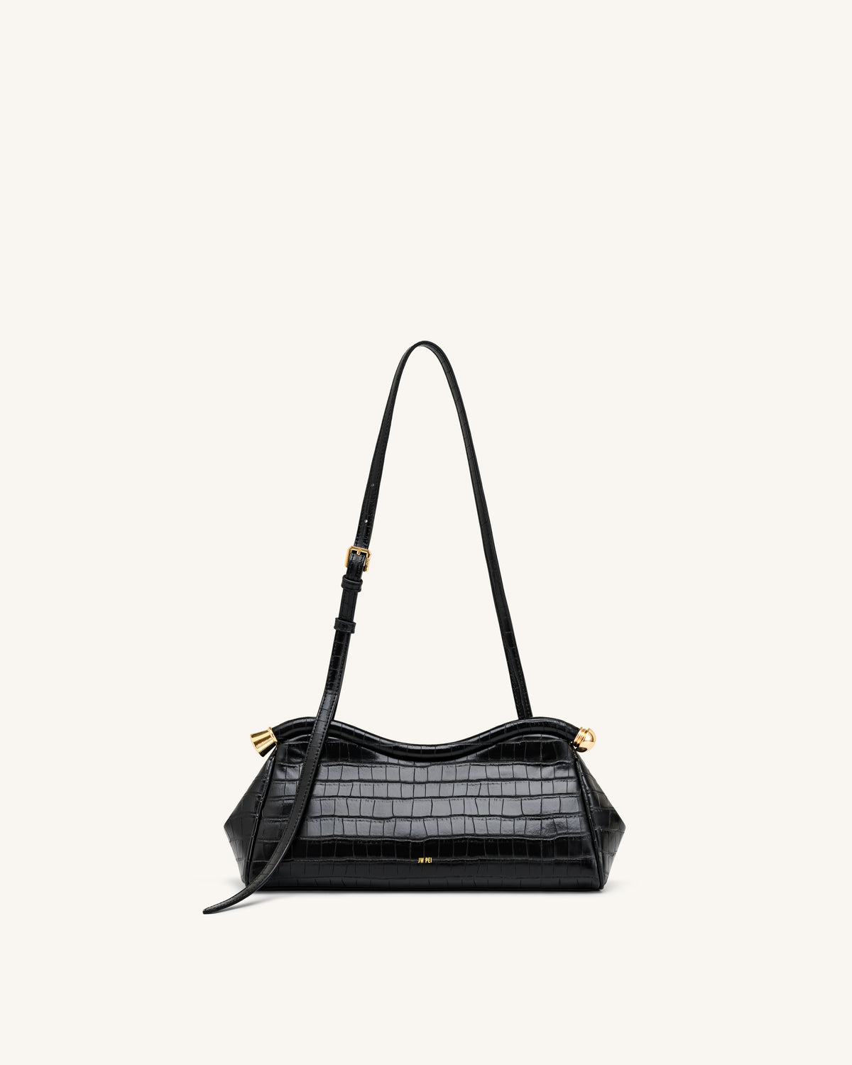 Naomi Curved Shoulder Bag - Black Croc