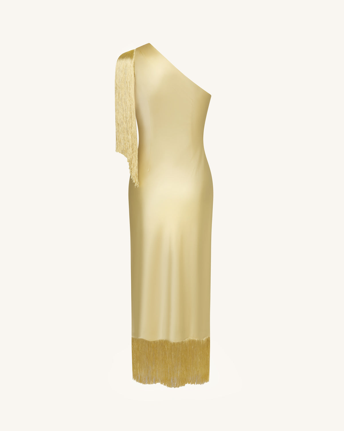 One Shoulder Fringe Midi Dress - Champagne