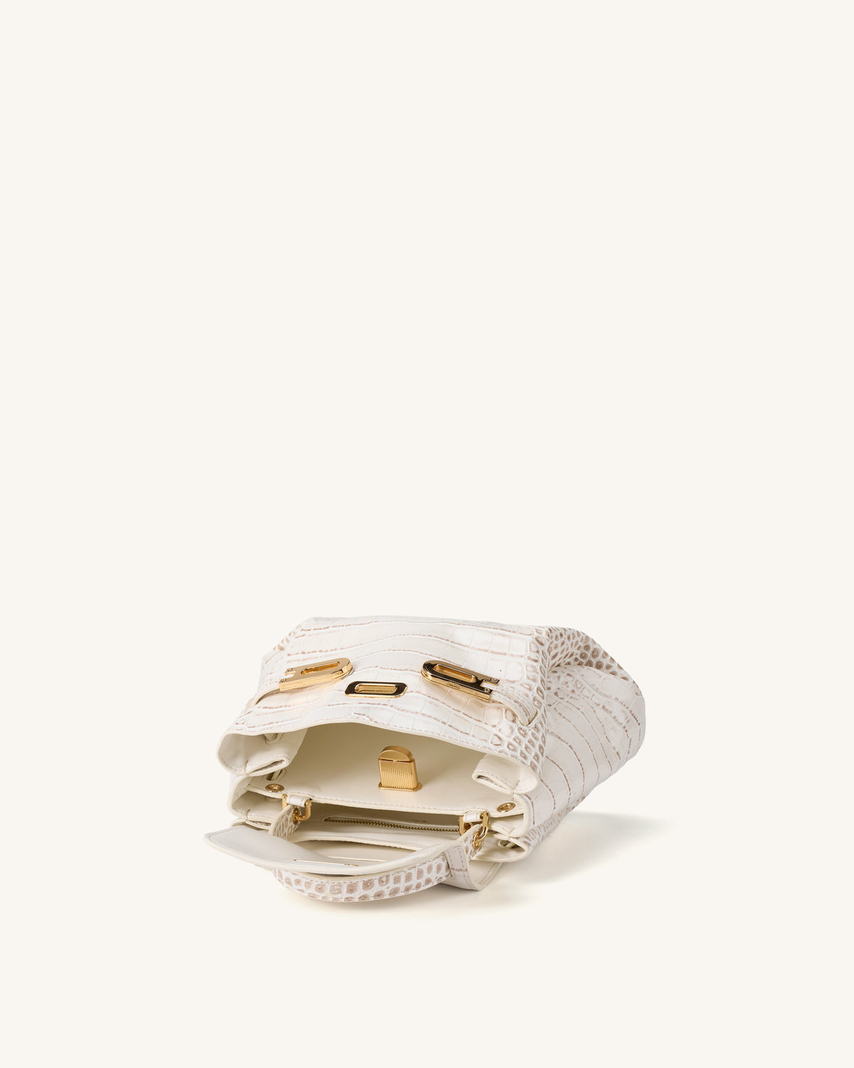 Rhea Small Double Buckle Shoulder Bag - White Croc