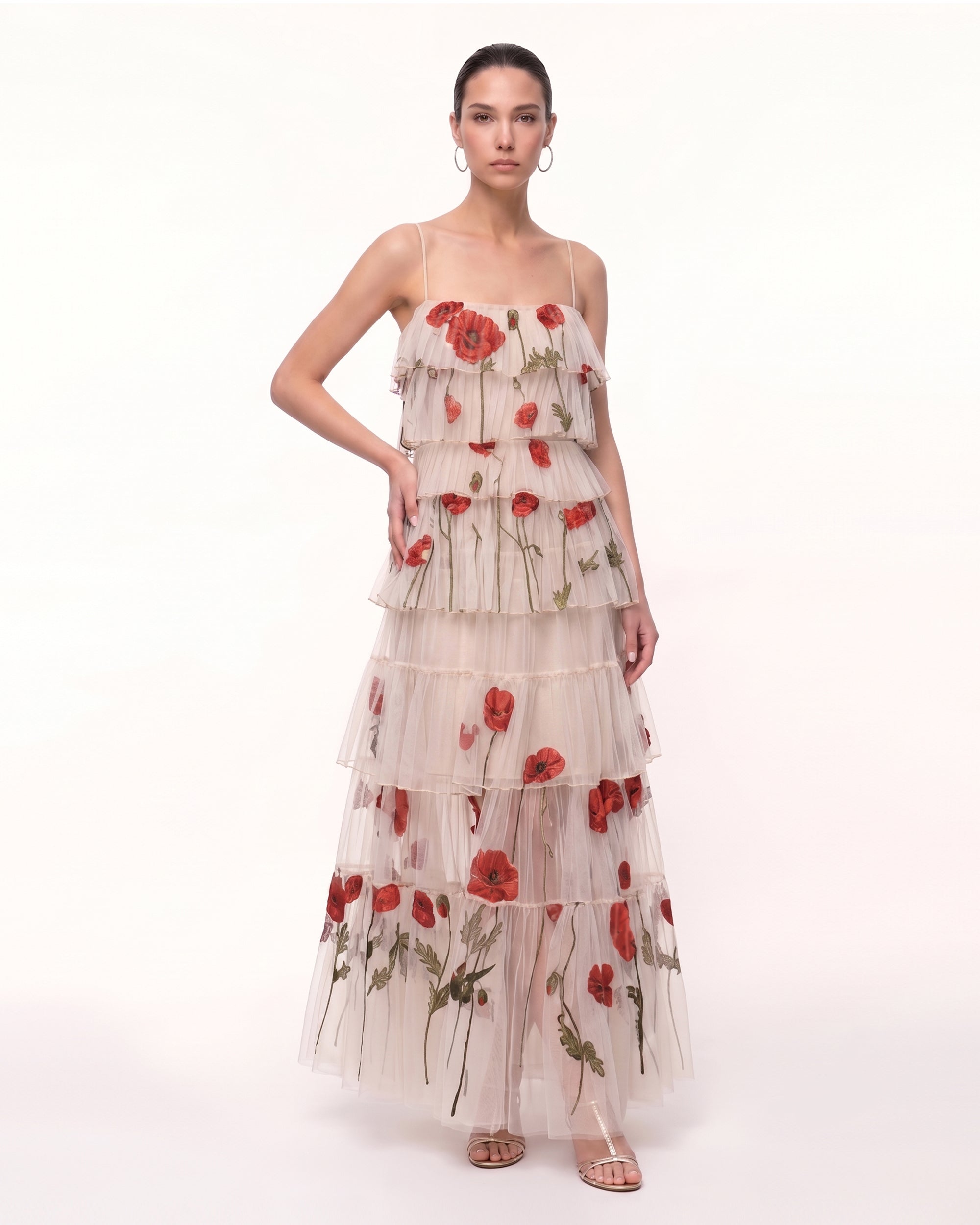 tiered tulle maxi dress Corn Poppy - Blush Nude handle:3 Inch cotton_caftan bridesmaid dress TDY Dusty Rose Maxi