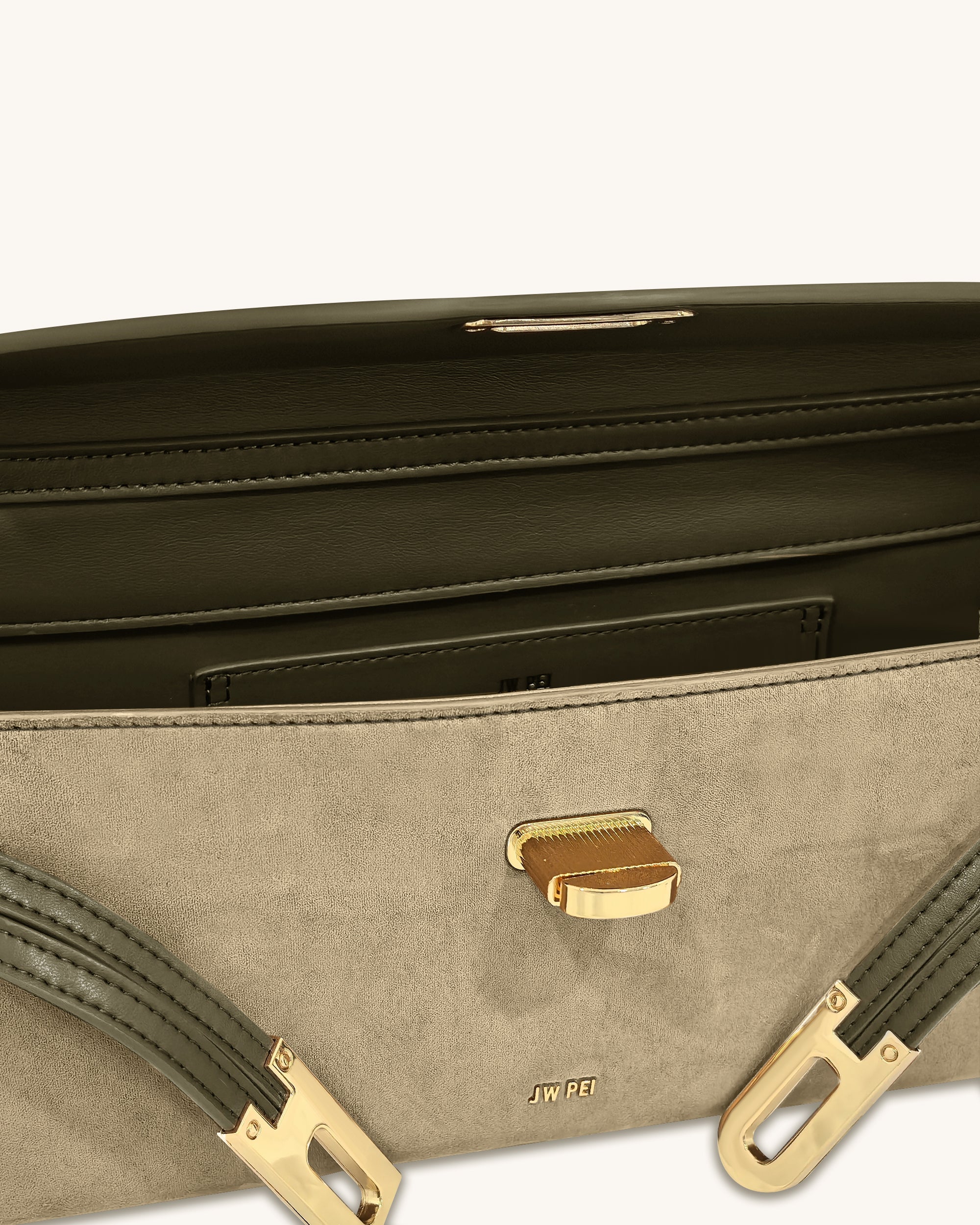 Bria Faux Suede Structured Top Handle Bag - Dark Olive