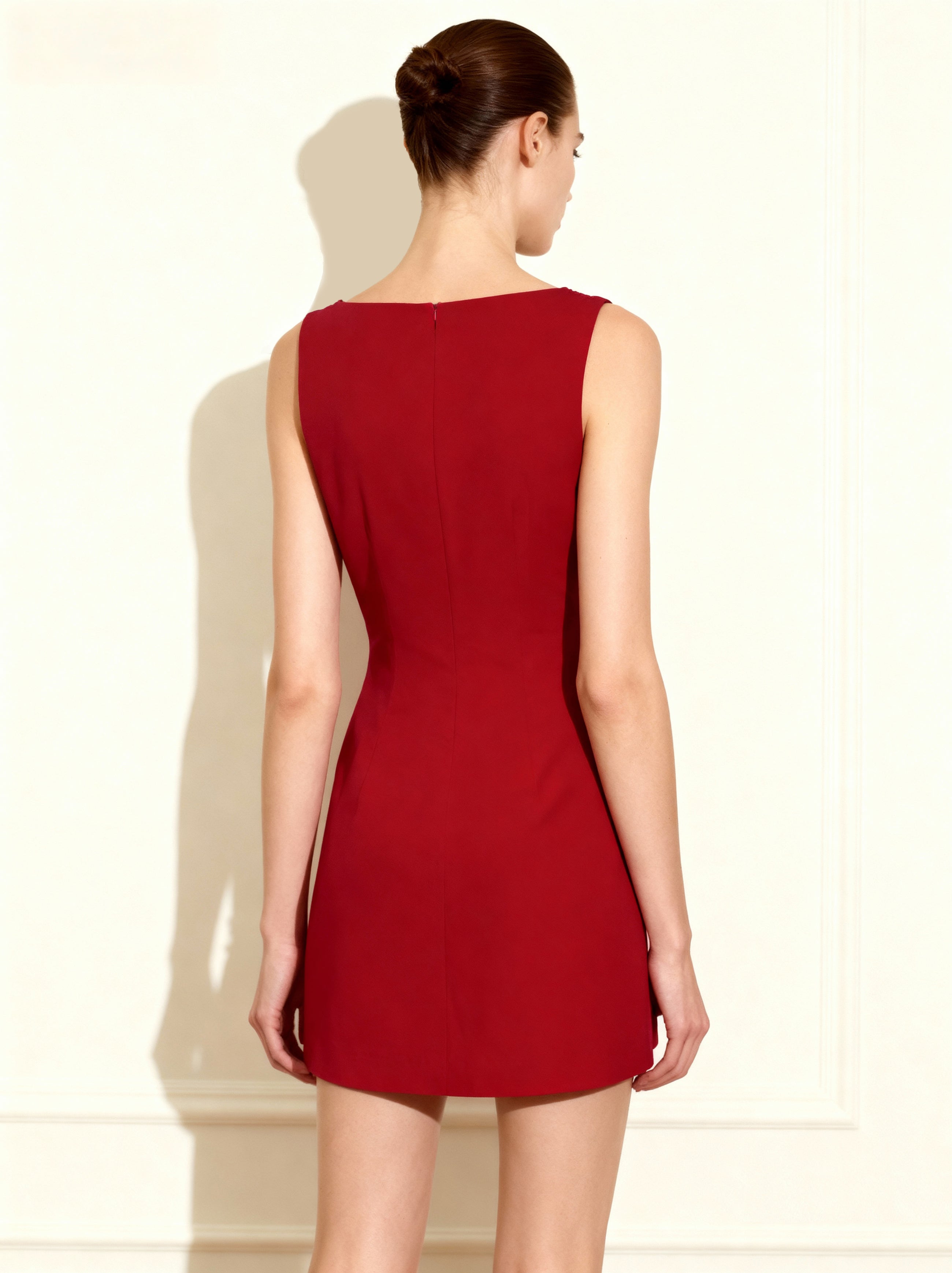 3D Floral-Appliqué Sheath Mini Dress - Red