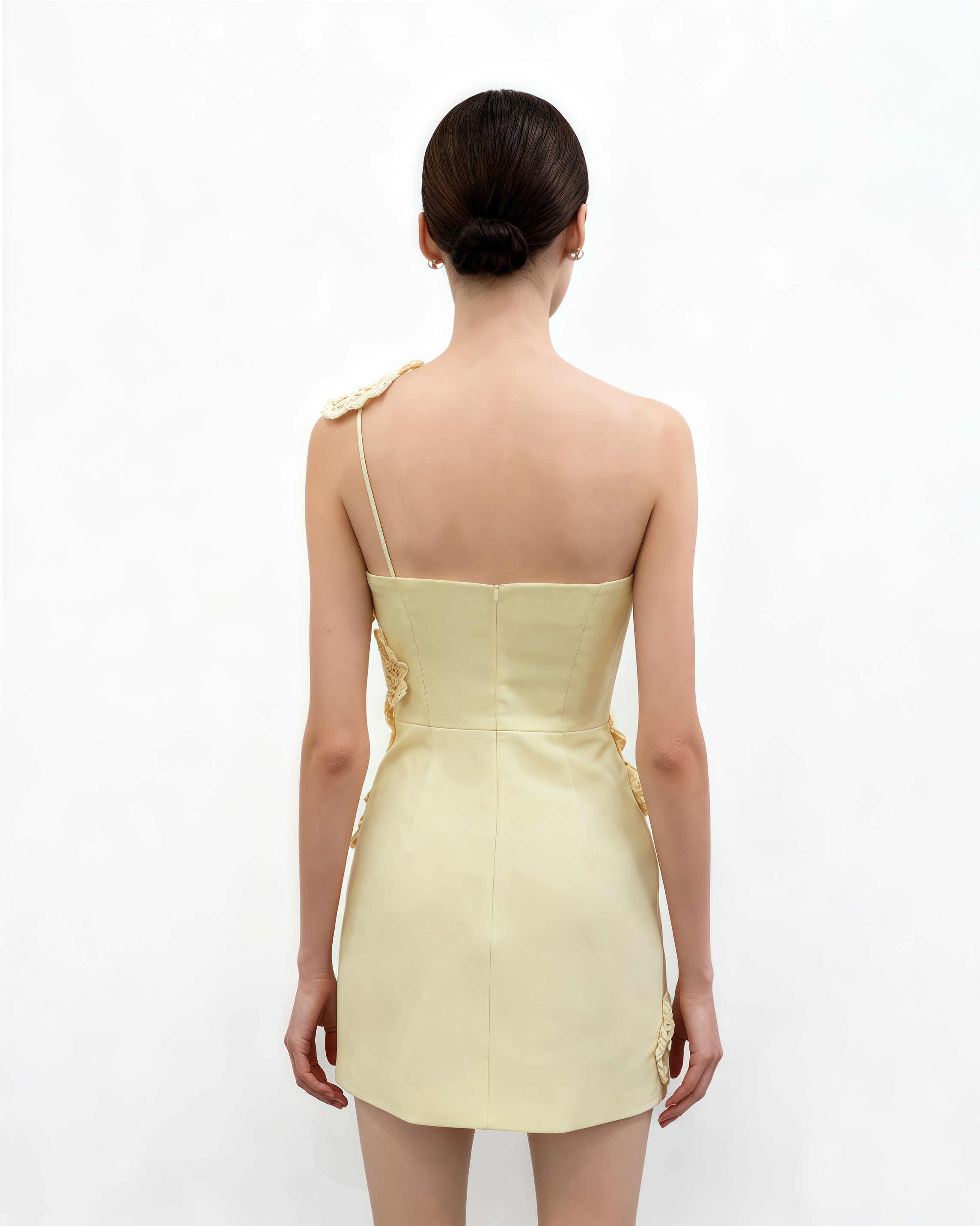 Crochet Floral Appliqué Mini Dress - Yellow