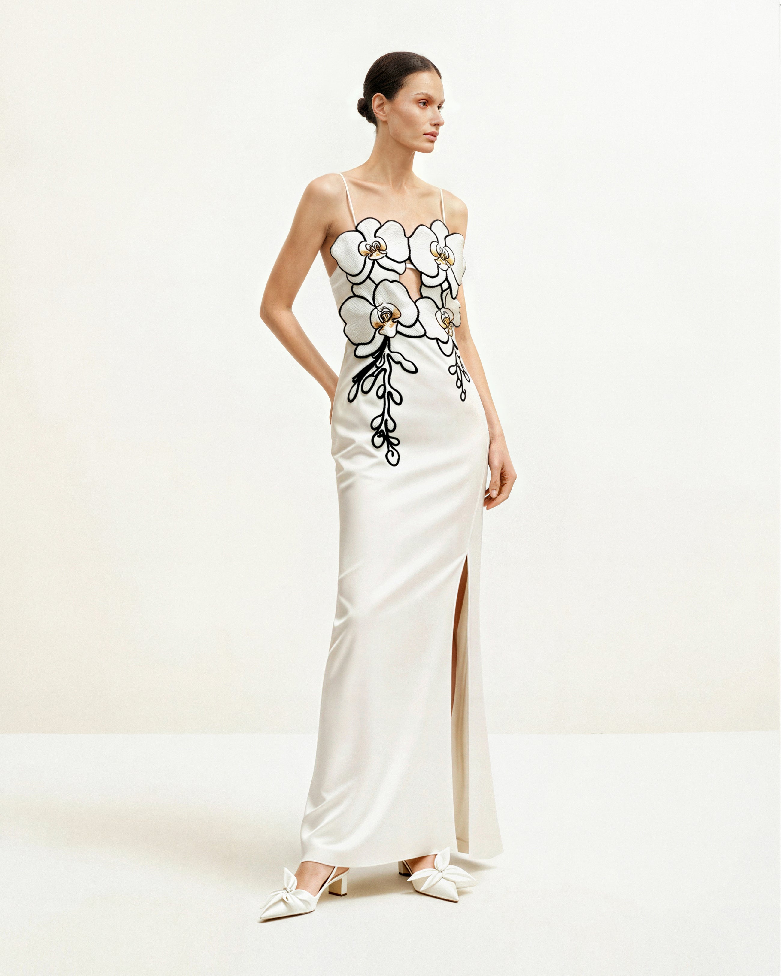 Orchid Embroidered Dress - White/Black