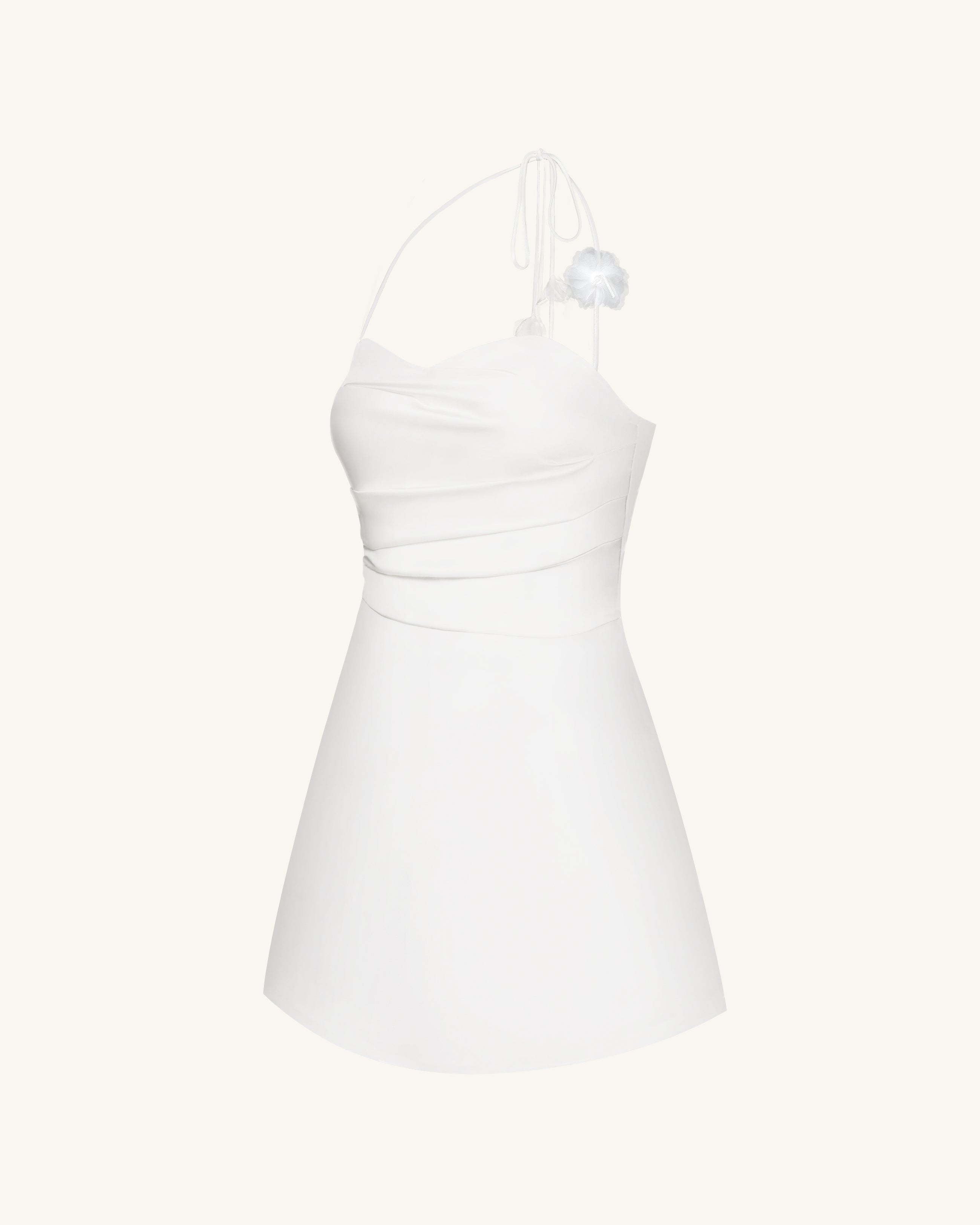 Floral Ruched Halter Mini Dress - White