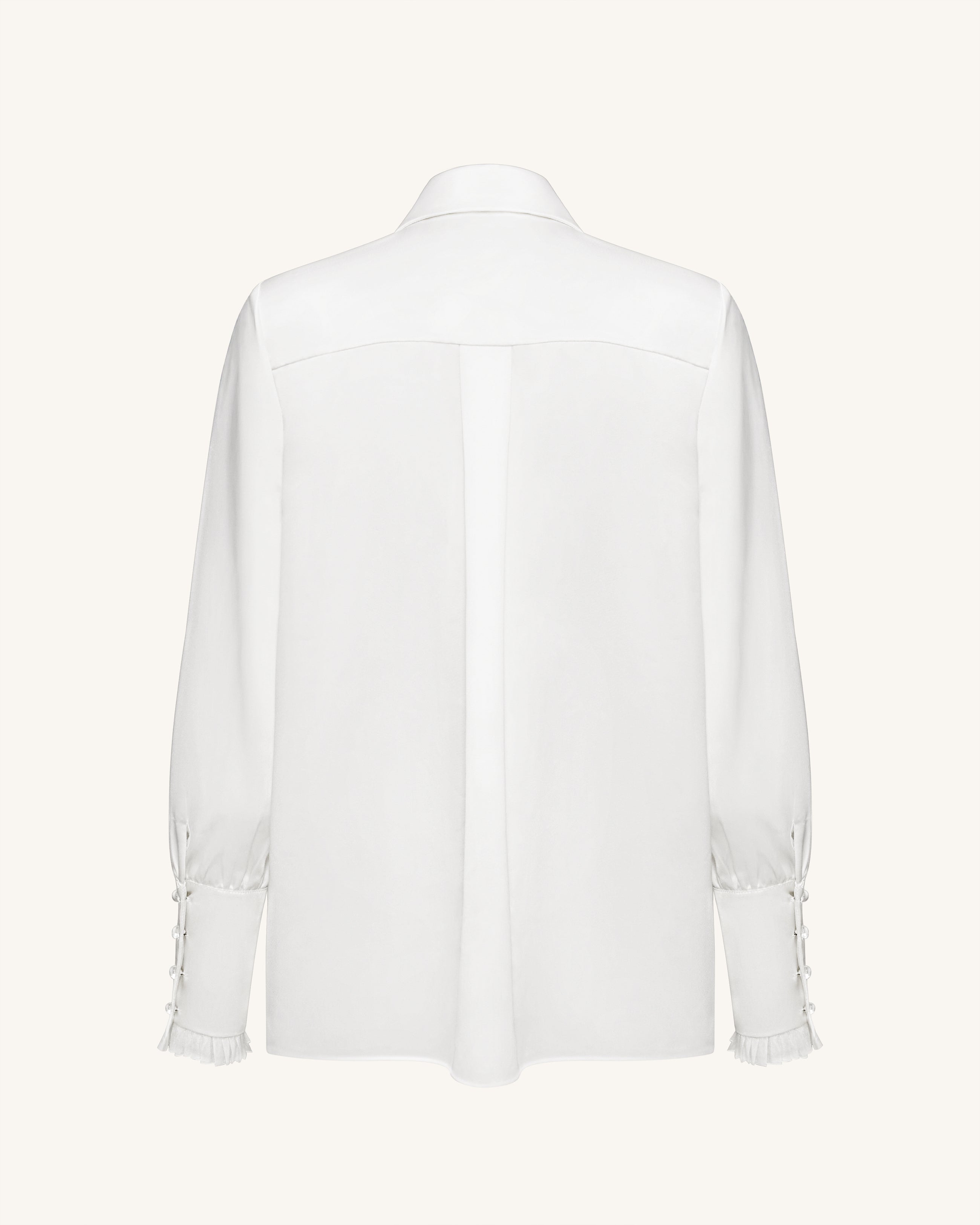 Ribbon Tie Balloon Sleeve Blouse - White