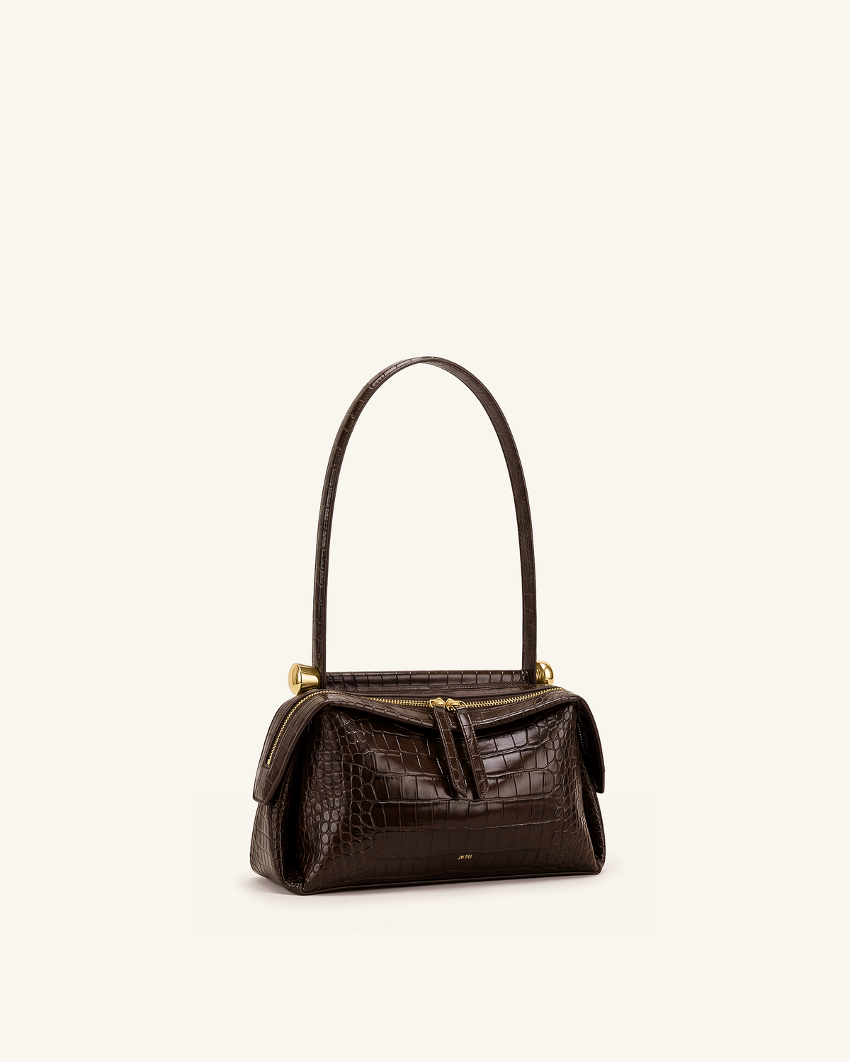 Naomi Double-Zip Shoulder Bag - Brown Croc