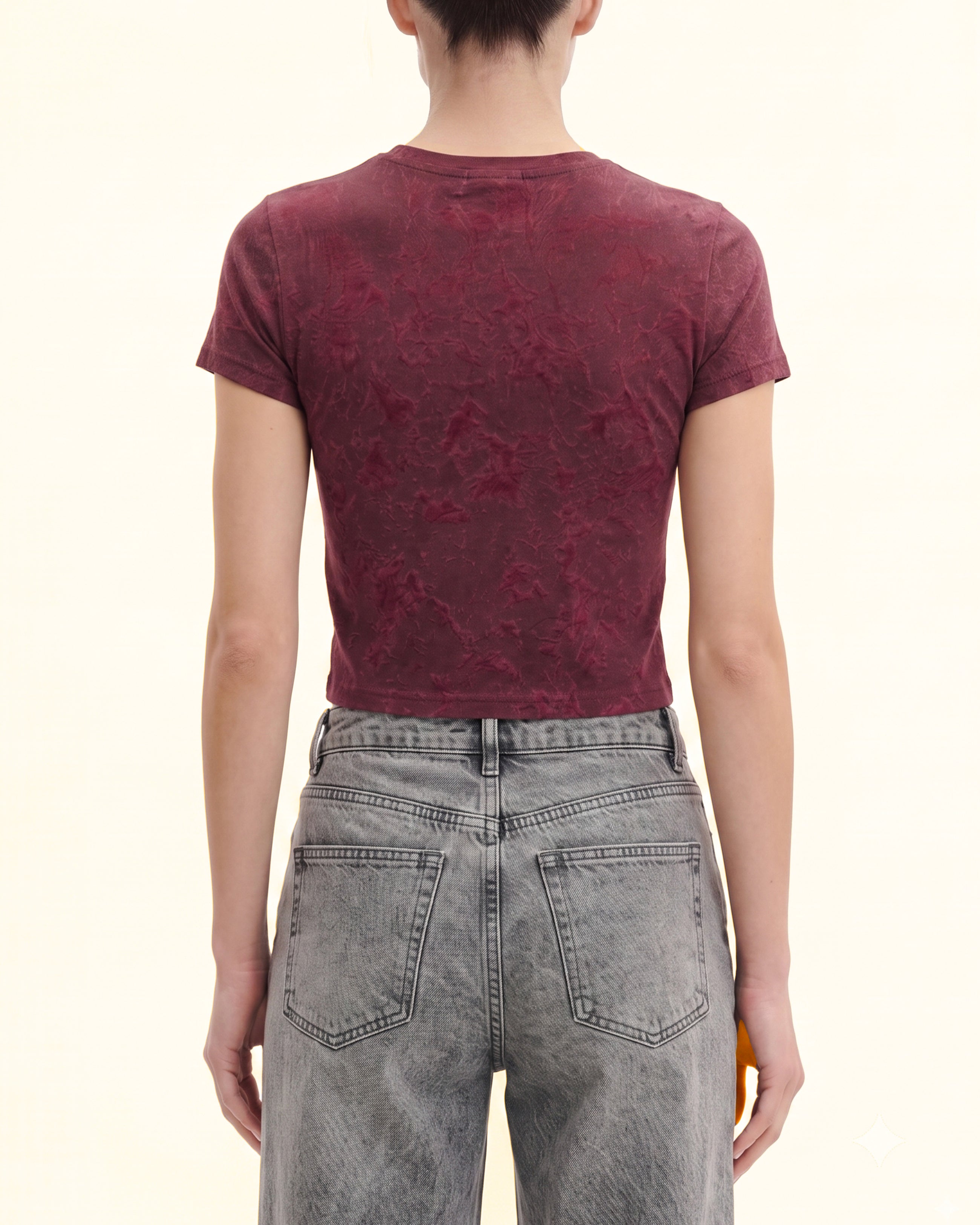 rinkle Wash Cropped Tee - Burgundy