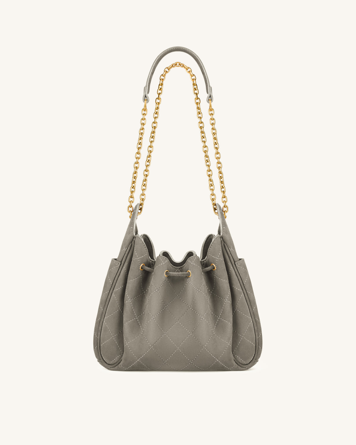 Rowan Faux Suede Quilted Chain Bucket Bag - Gray