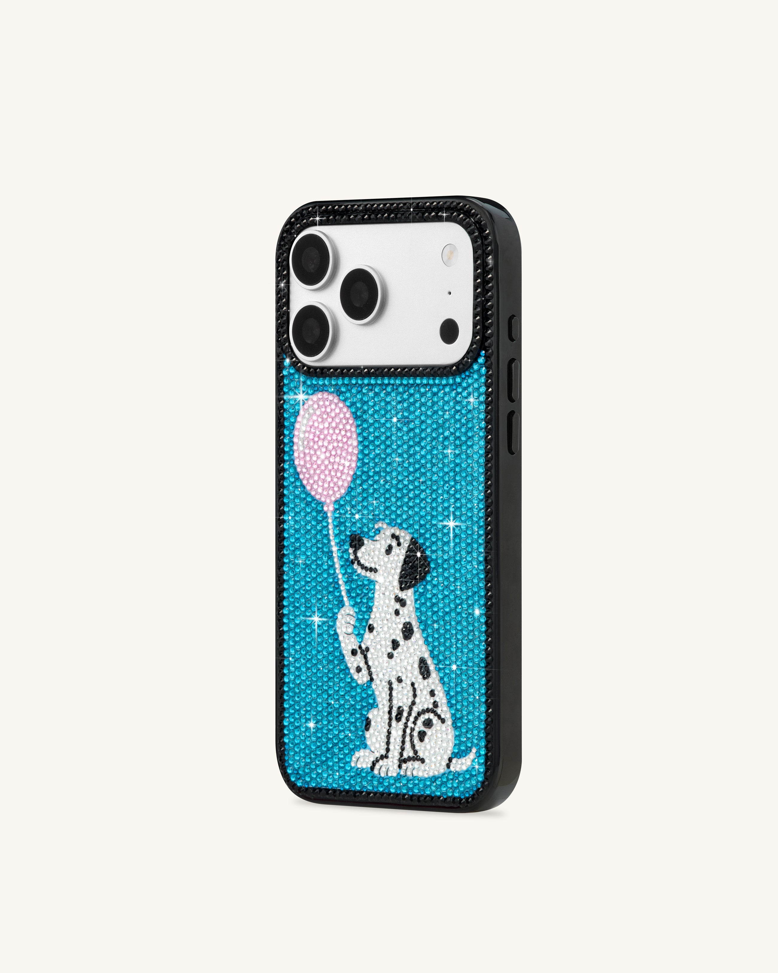 Balloon Dalmatian Artificial Crystal Phone Case - Black