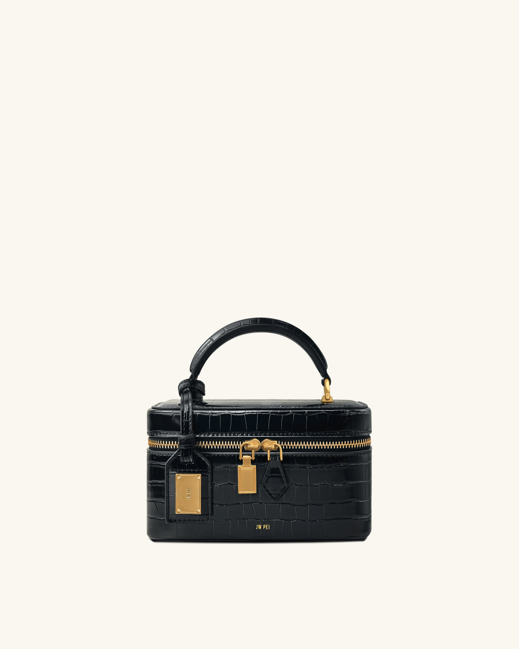 Cleo Box Shape Top Handle Bag - Black Croc | JW PEI