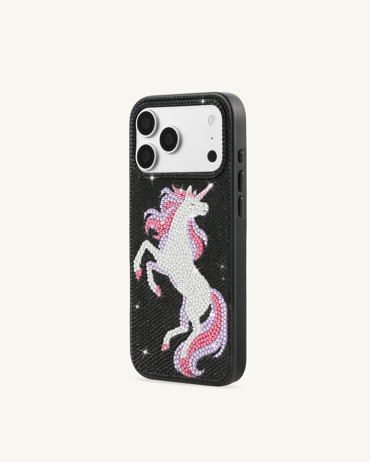 Unicorn Rhinestone Phone Case - Black