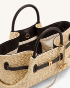 Maeve Faux Straw Dachshund Metal Charm Tote Bag - Brown
