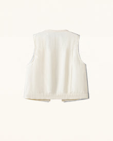 Enchanted Floral Braided Denim Vest - Cream White
