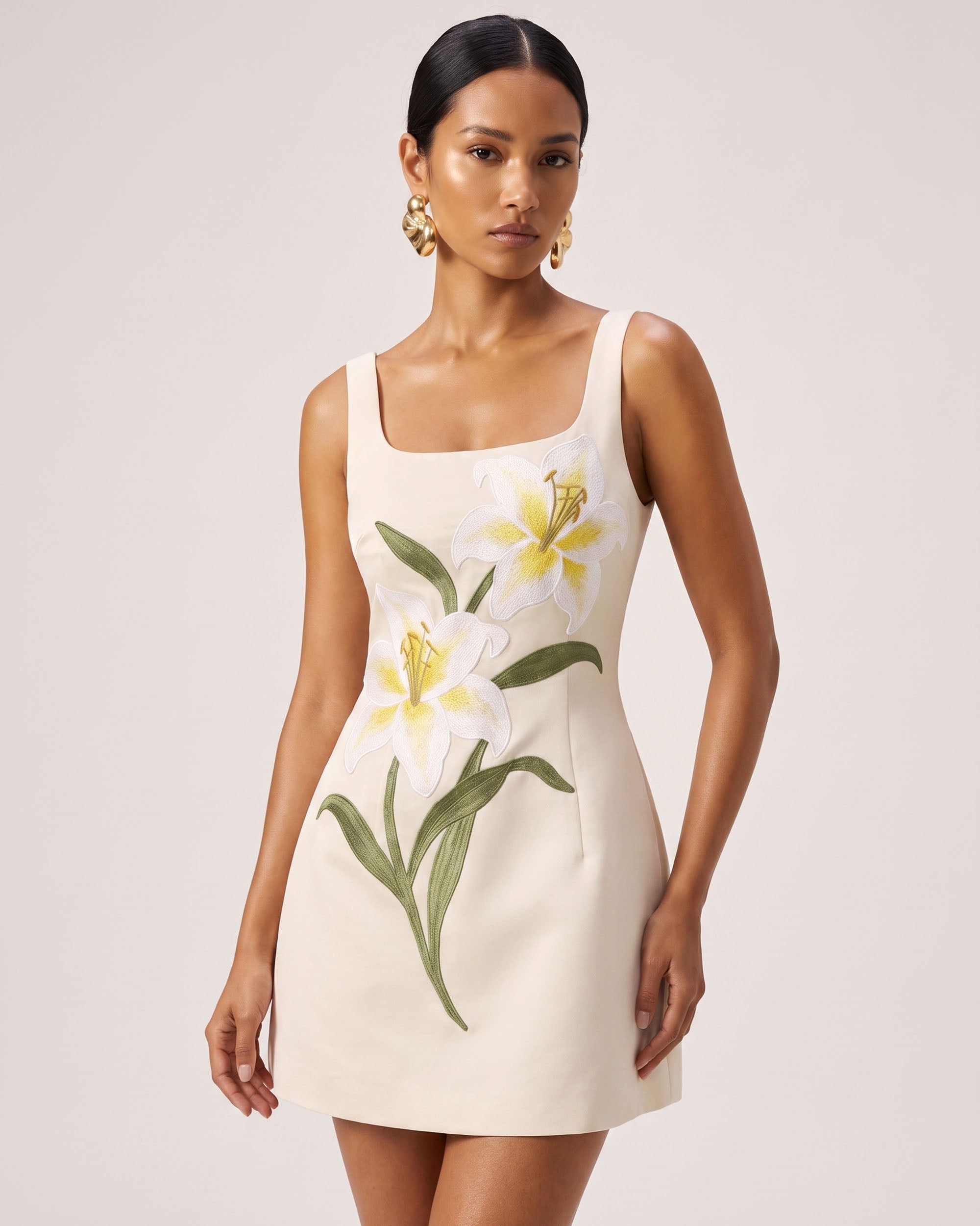 Lily Floral Print Sleeveless A-Line Mini Dress - White