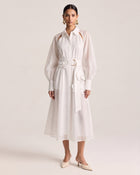 Orchid Embellished Cold-Shoulder Midi Shirt Dress - Off White