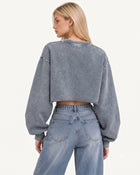 Frayed Hem Cropped Pullover - Vintage Slate