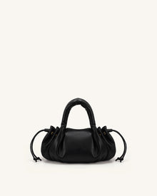 Nerissa Ruched Flap Top Handle Bag - Black