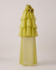 Poppy Embroidered Halter Tiered Ruffle Maxi Dress - Lime Green