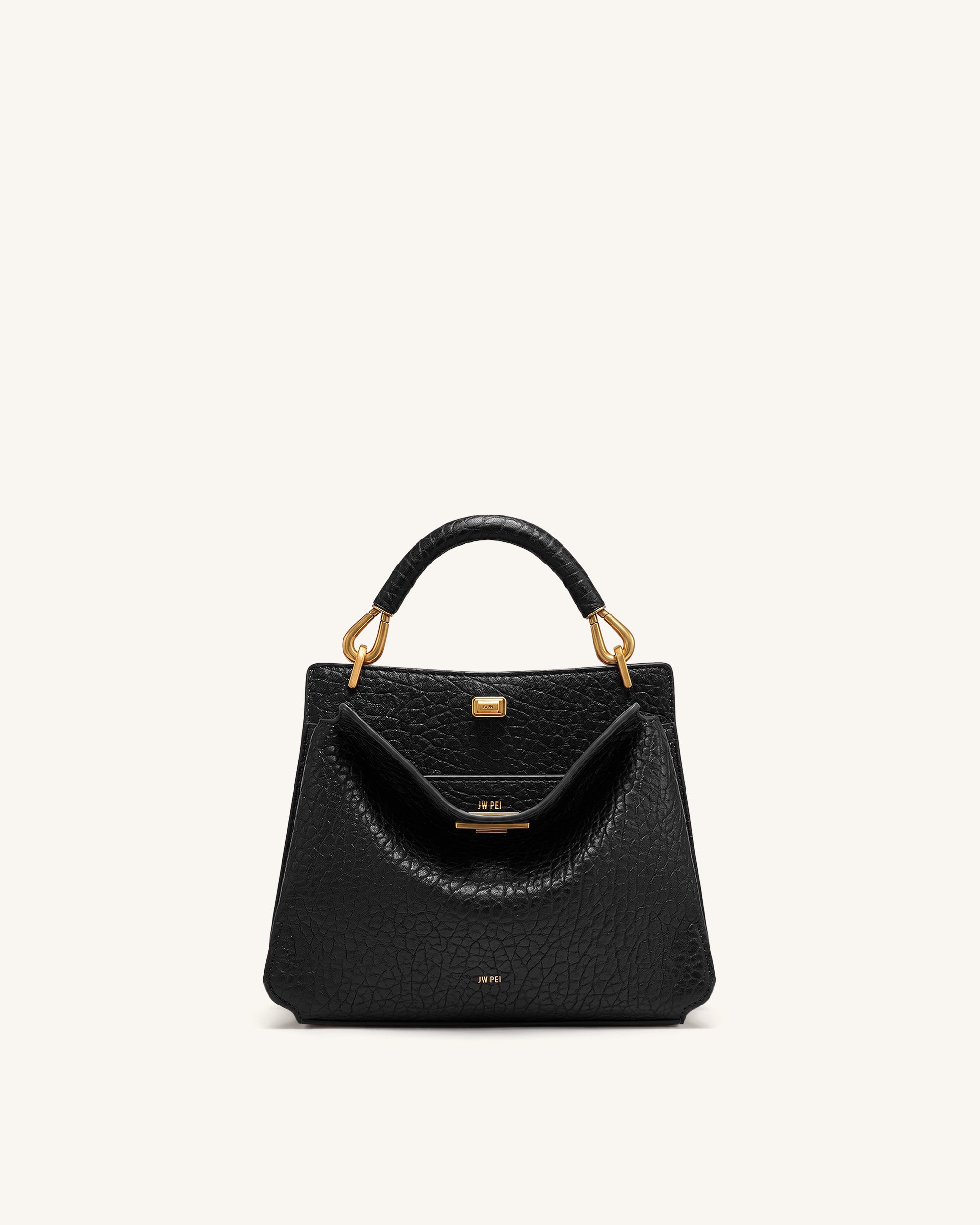 Lucia Elephant-Effect Top Handle Bag - Black