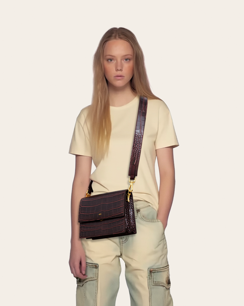 Mini Flap Crossbody - Brown Croc