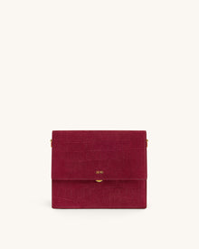 Mini Flap Faux Suede Croc Embossed Crossbody - Burgundy