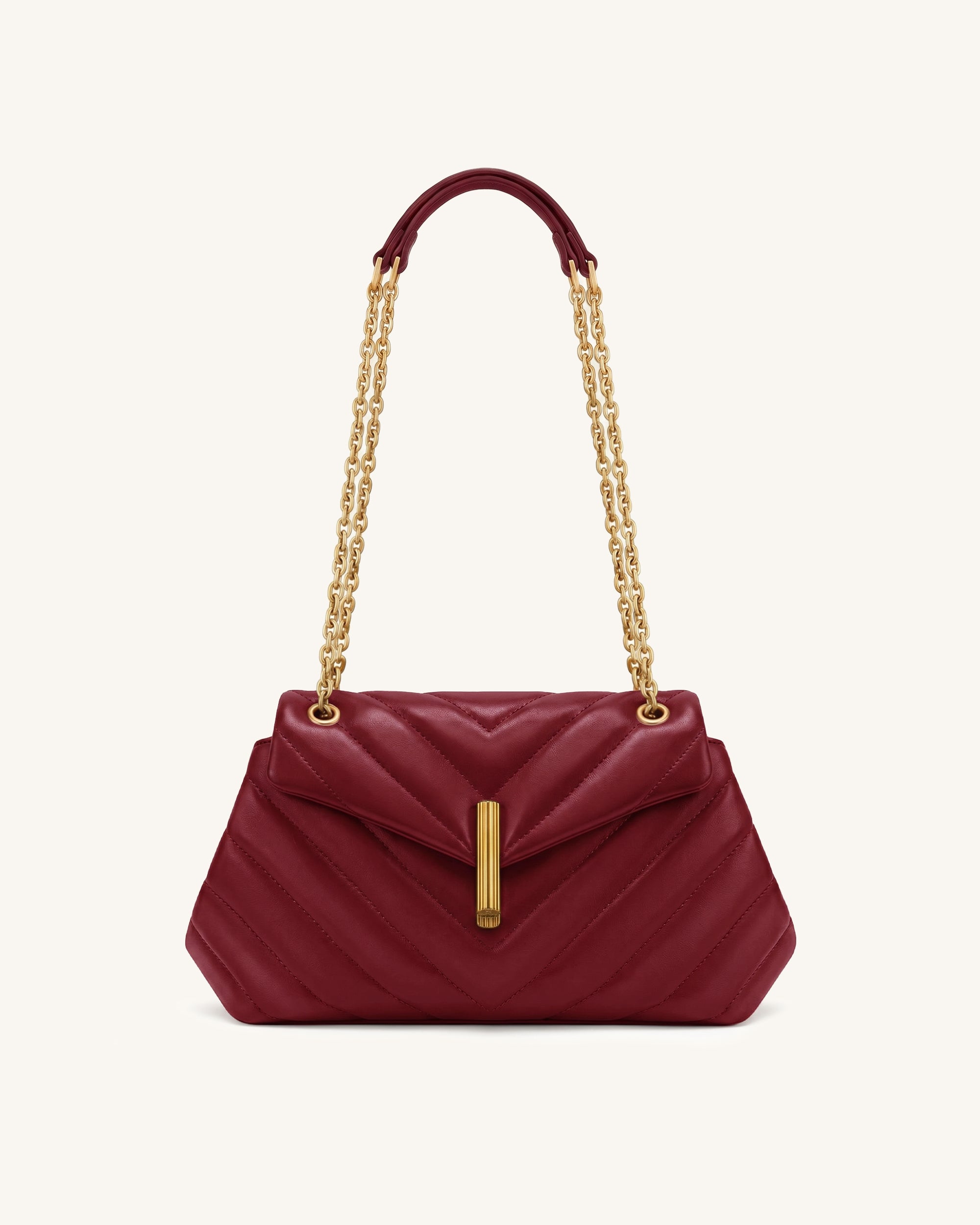 Valerie Quilted Chain Flap Shoulder Bag - Dark Red
