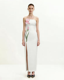 Floral Strapless Maxi Dress - White