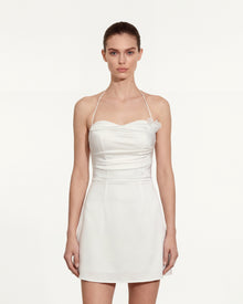 Floral Ruched Halter Mini Dress - White