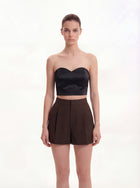 Woven Cotton Tailored Shorts - Brown