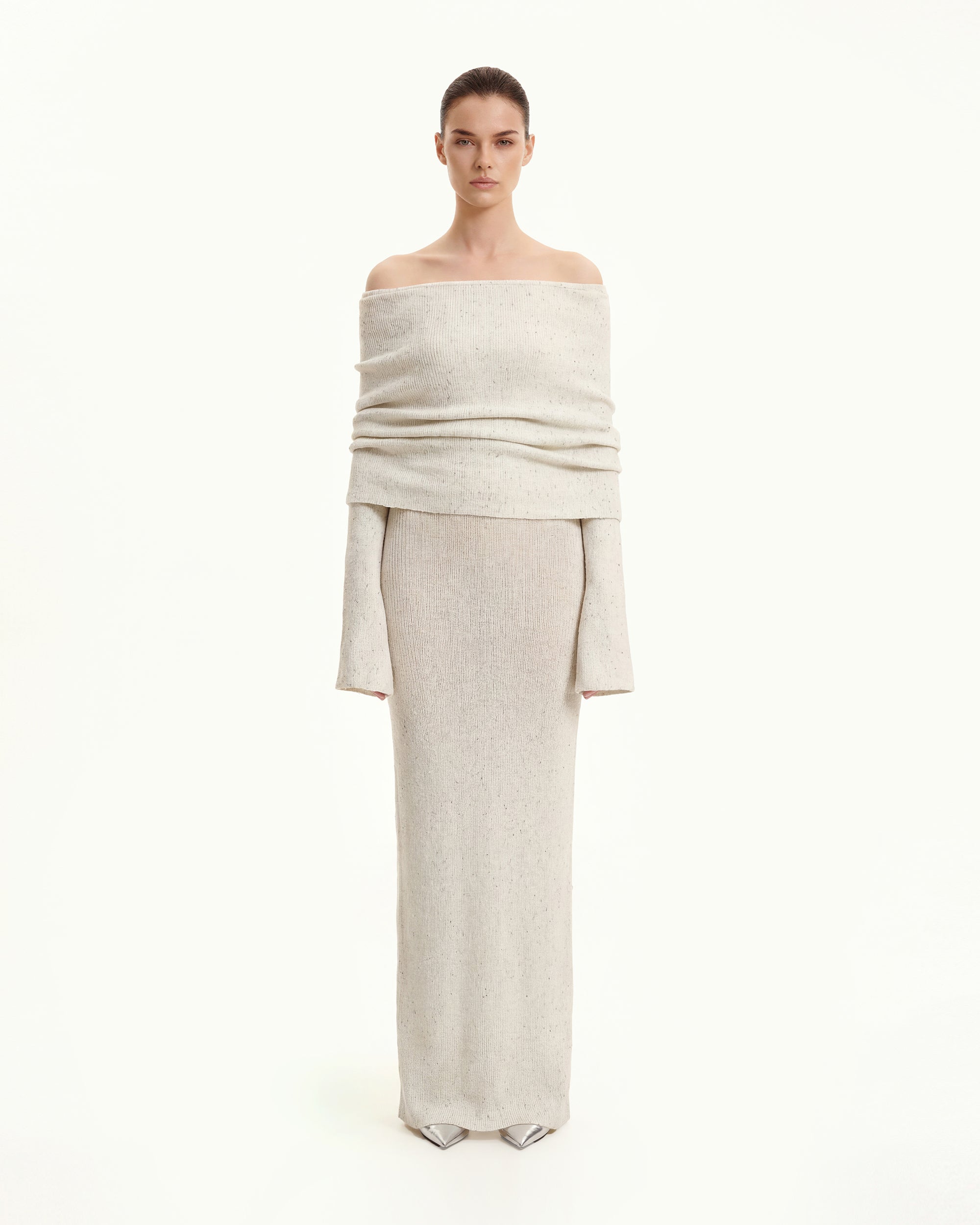 Knit Off-Shoulder Maxi Dress - Cream