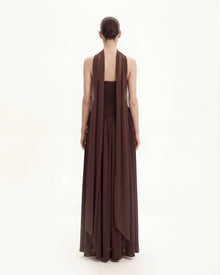 Ruched Panel Strapless Maxi Dress - Brown