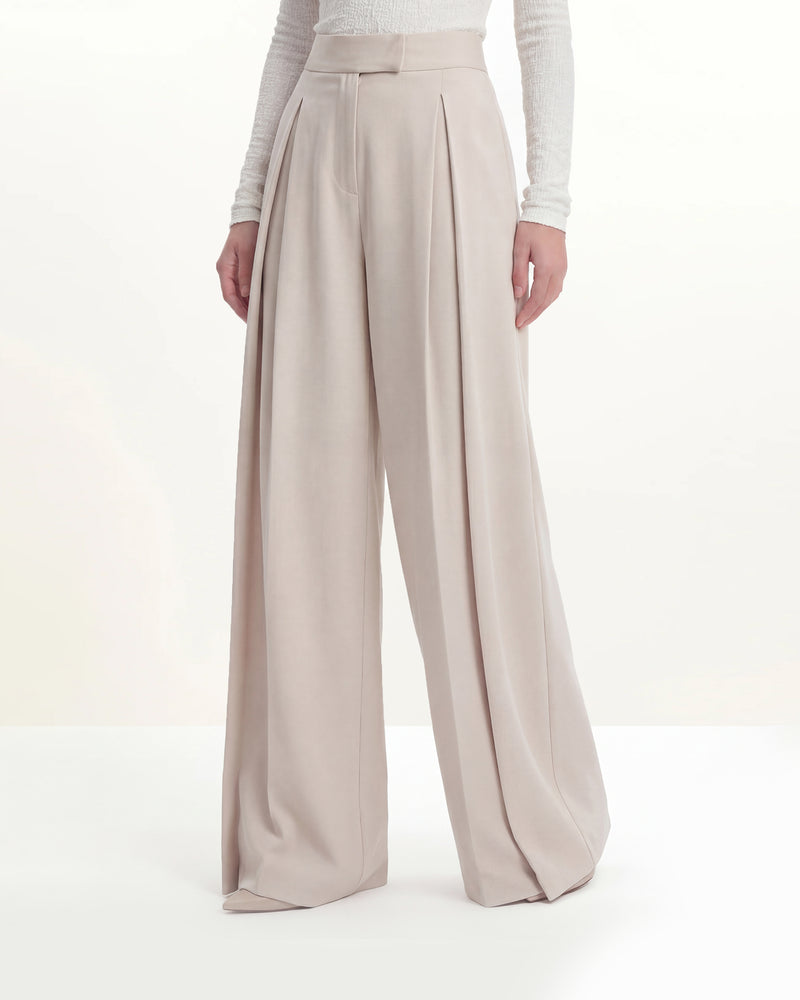 Pleated Wide-Leg Trousers - Beige