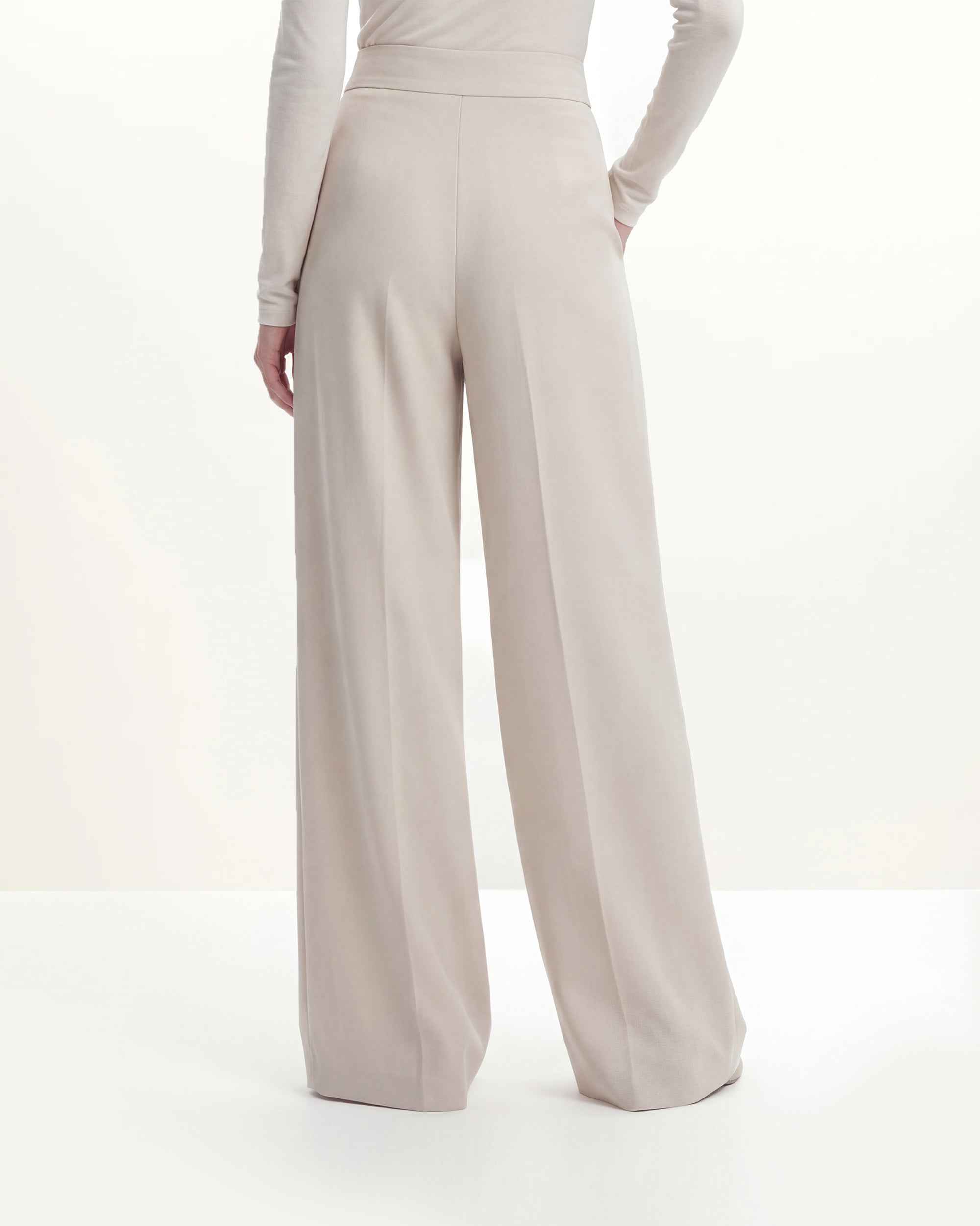 Pleated Wide-Leg Trousers - Beige