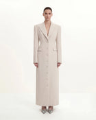 Structured Shoulder Fitted Lapel Maxi Coat - Beige