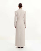 Structured Shoulder Fitted Lapel Maxi Coat - Beige
