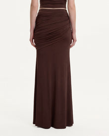 Ruched Column Maxi Skirt - Brown