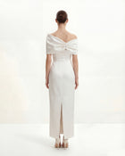 Satin Asymmetric Bow Maxi Dress - White