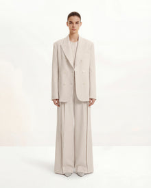 Structured Power-Shoulder Double-Breasted Blazer - Beige