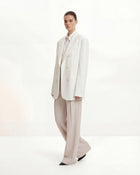 Structured Power-Shoulder Double-Breasted Blazer - White