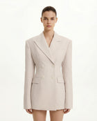 Structured Double-Breasted Tailored Blazer - Beige
