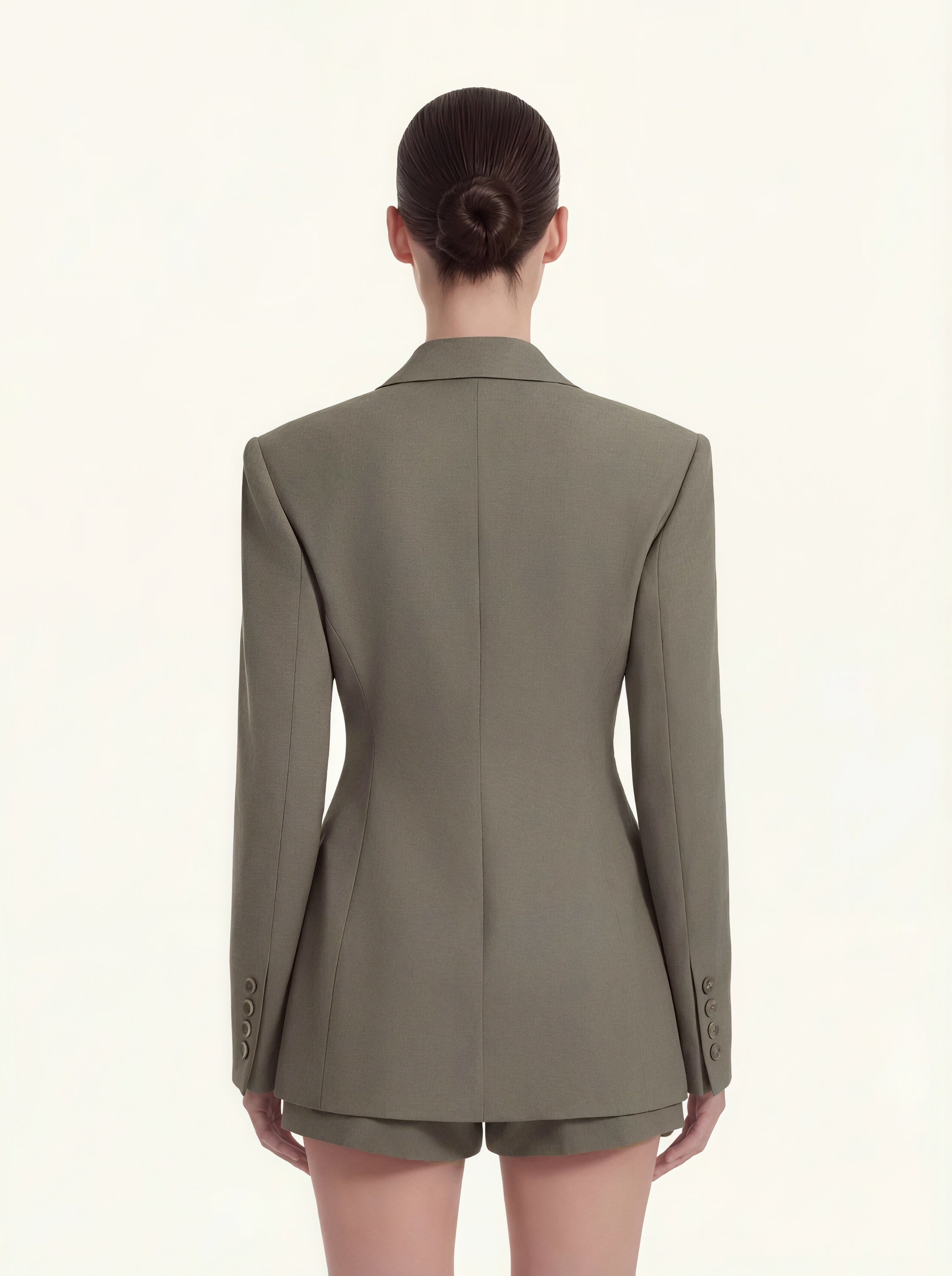 Structured Double-Breasted Tailored Blazer-Green Khaki
