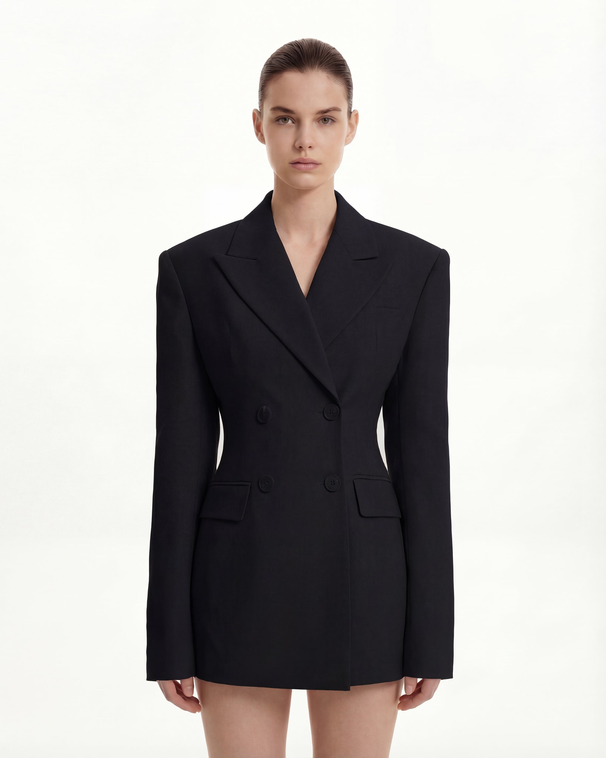 Structured Double-Breasted Tailored Blazer-Black
