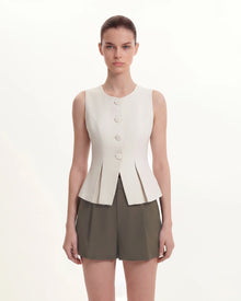 Woven Cotton Tailored Shorts - Green Khaki